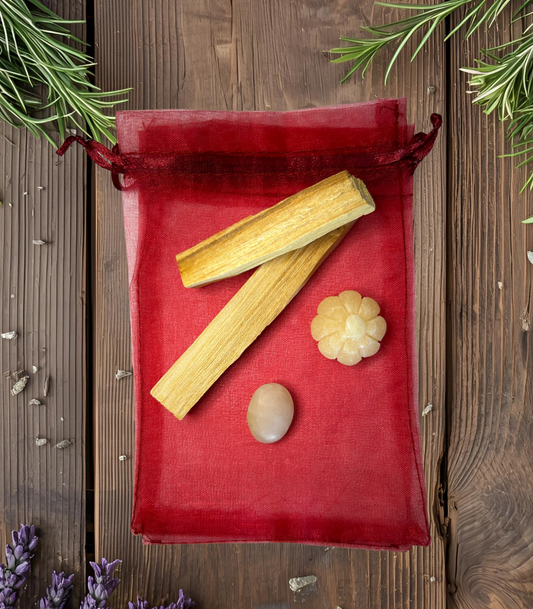 Set Citrouille calcite jaune et palo santo