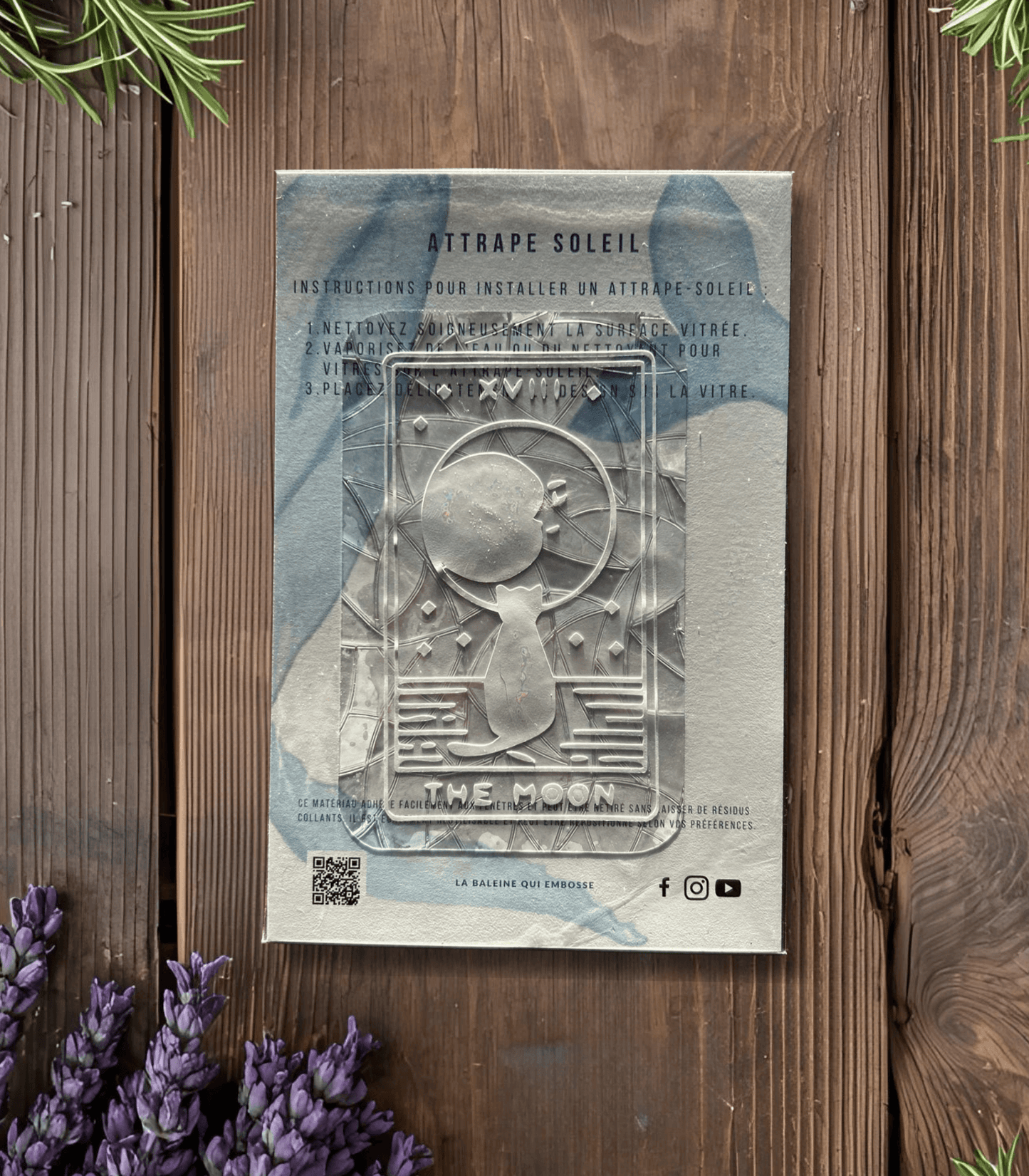 Sun Catcher électrostatique blanc Tarot The Moon - chat