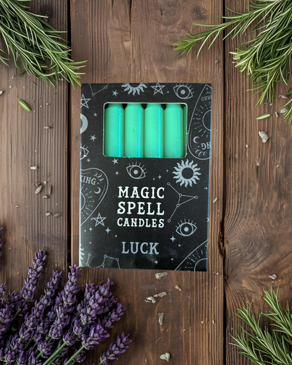 Lot de 12 bougies vertes "chance"