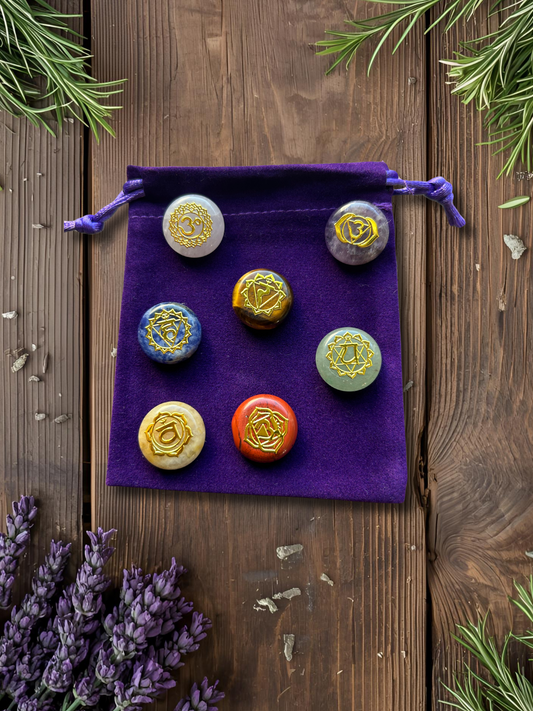 Pierres 7 chakras avec symboles