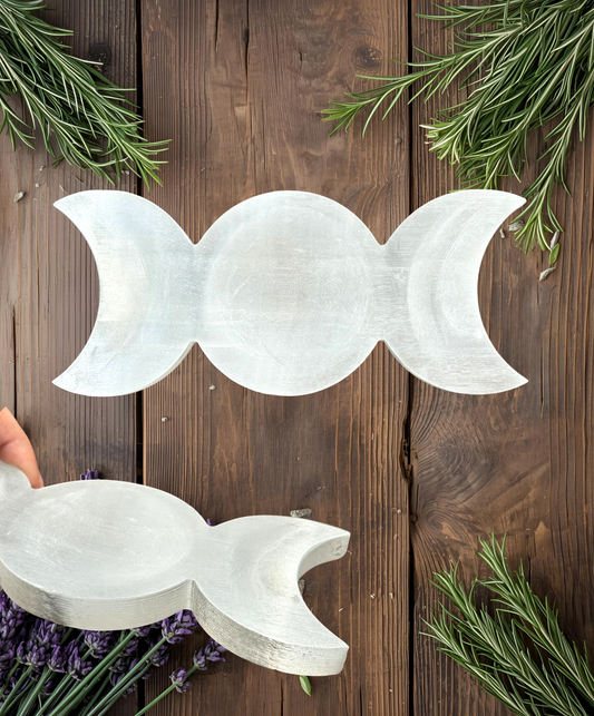 Plateau de chargement cristal Triple Lune en sélénite